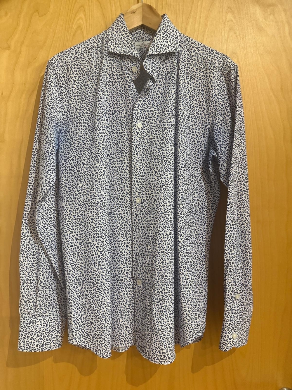 Men's White Shirt with Navy Micro-Print